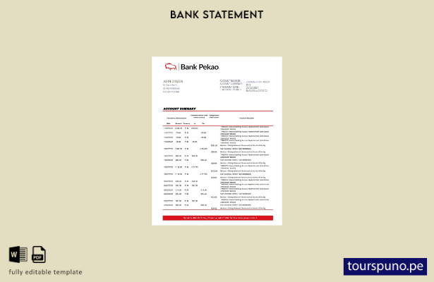 listo para imprimir plantilla de Excel de extracto bancario de Polonia Bank Peka
